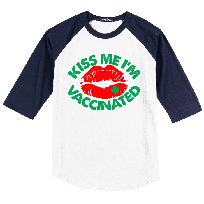 St Patrick's Day Kiss Me I'm Vaccinated Lipstick Shamrock Baseball Sleeve Shirt