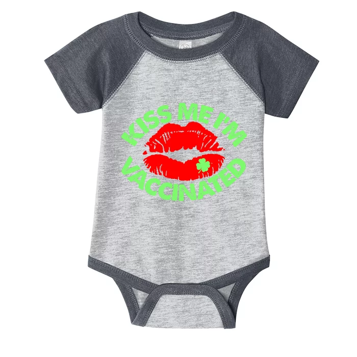 St Patrick's Day Kiss Me I'm Vaccinated Lipstick Shamrock Infant Baby Jersey Bodysuit