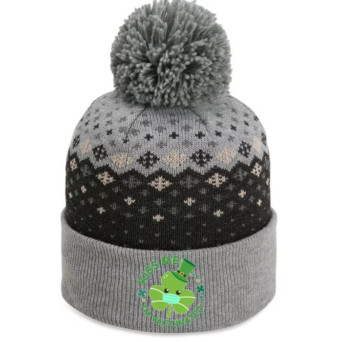 St Patrick's Day Kiss Me I'm Vaccinated Shamrock The Baniff Cuffed Pom Beanie