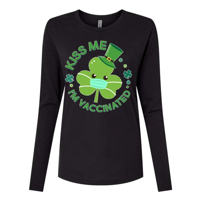 St Patrick's Day Kiss Me I'm Vaccinated Shamrock Womens Cotton Relaxed Long Sleeve T-Shirt