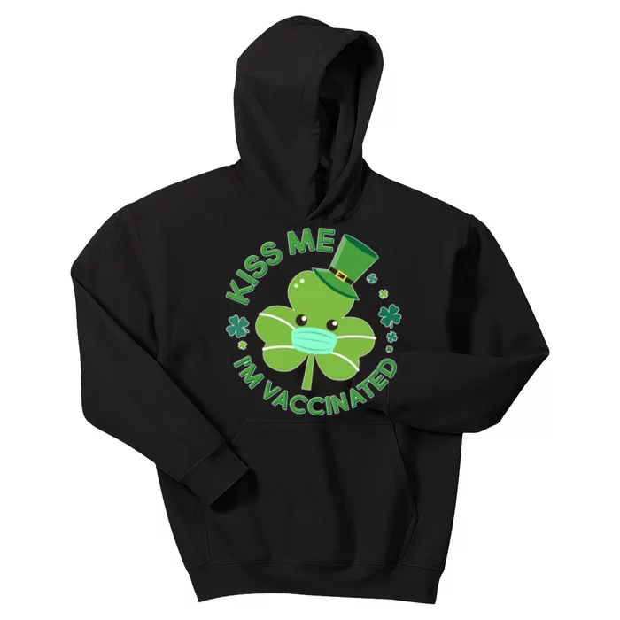 St Patrick's Day Kiss Me I'm Vaccinated Shamrock Kids Hoodie