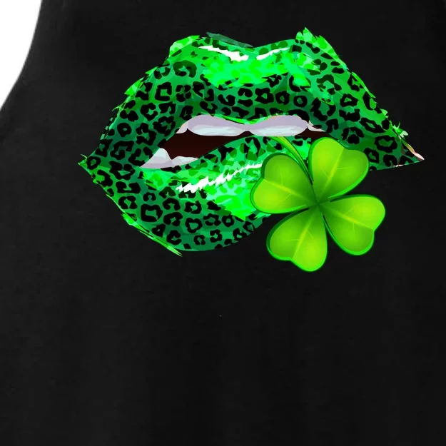 St Patrick's Day Leopard Print Lipstick Shamrock Ladies Tri-Blend Wicking Tank