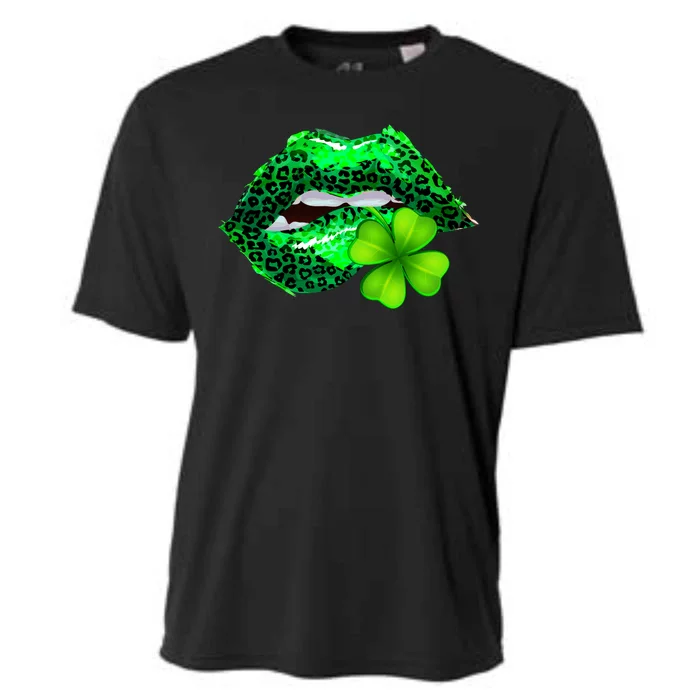 St Patrick's Day Leopard Print Lipstick Shamrock Cooling Performance Crew T-Shirt