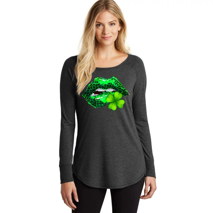 St Patrick's Day Leopard Print Lipstick Shamrock Women's Perfect Tri Tunic Long Sleeve Shirt