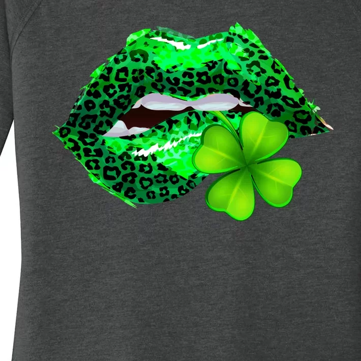 St Patrick's Day Leopard Print Lipstick Shamrock Women's Perfect Tri Tunic Long Sleeve Shirt