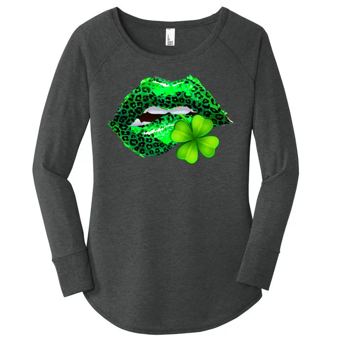 St Patrick's Day Leopard Print Lipstick Shamrock Women's Perfect Tri Tunic Long Sleeve Shirt