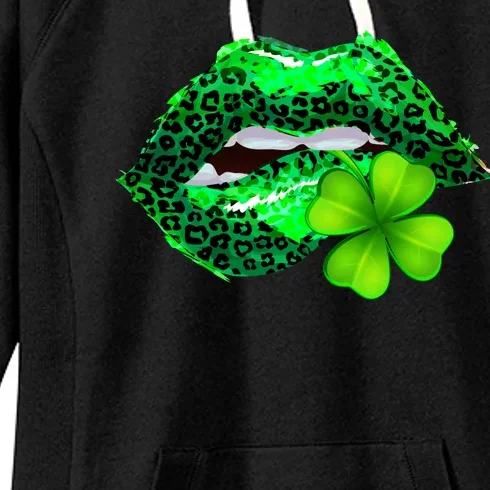 St Patrick's Day Leopard Print Lipstick Shamrock Women's Fleece Hoodie