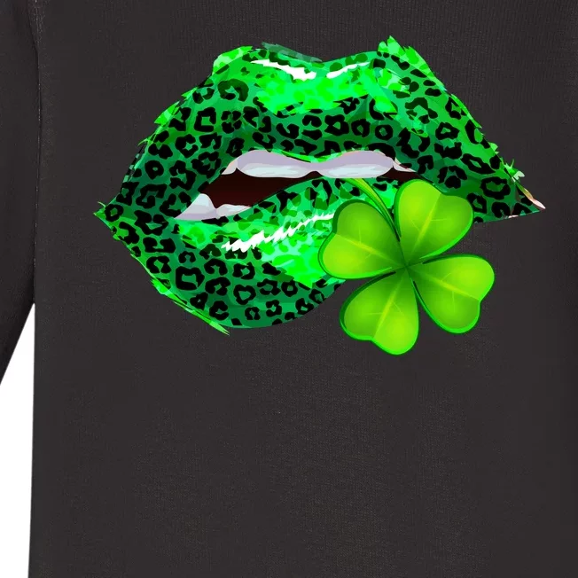 St Patrick's Day Leopard Print Lipstick Shamrock Baby Long Sleeve Bodysuit