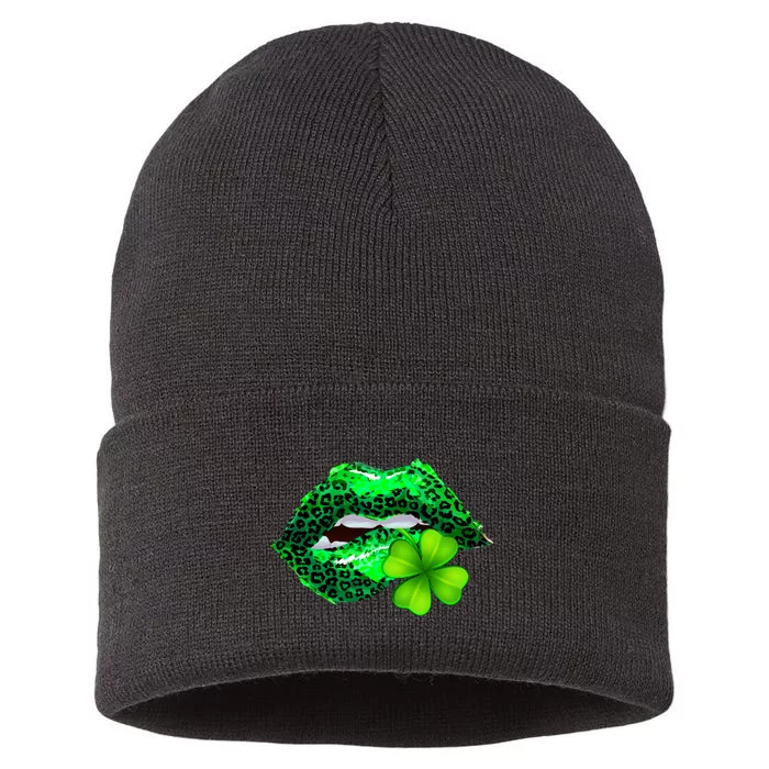 St Patrick's Day Leopard Print Lipstick Shamrock Sustainable Knit Beanie