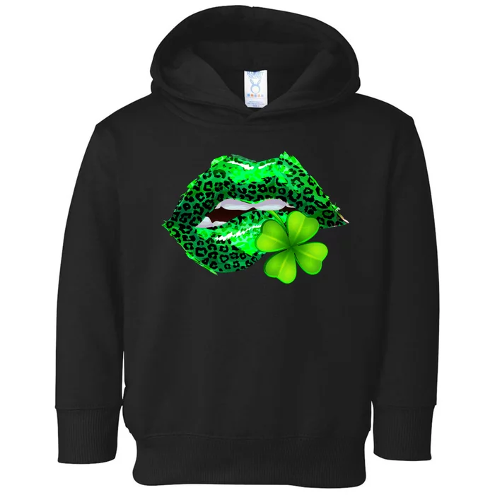 St Patrick's Day Leopard Print Lipstick Shamrock Toddler Hoodie