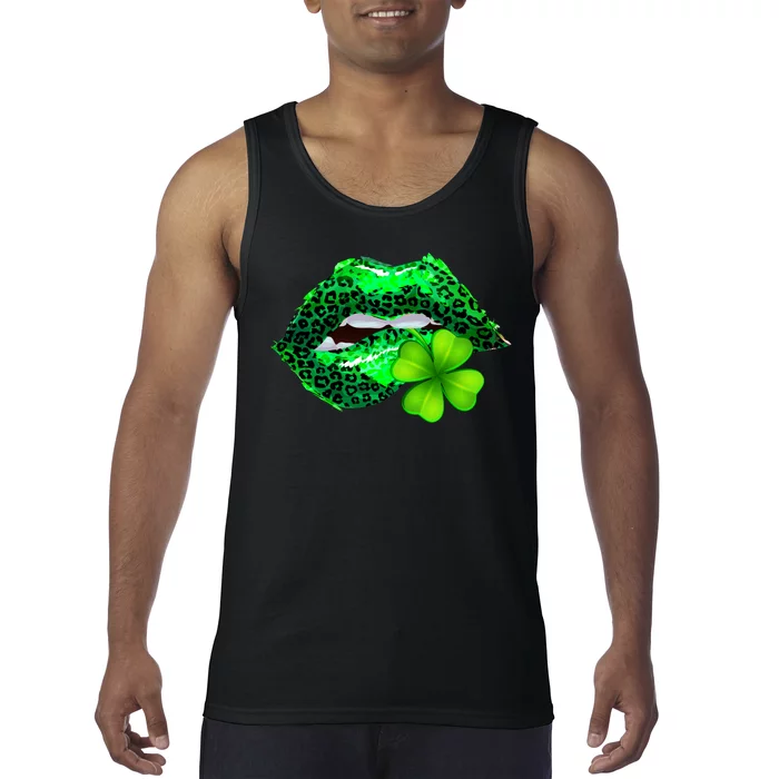 St Patrick's Day Leopard Print Lipstick Shamrock Tank Top