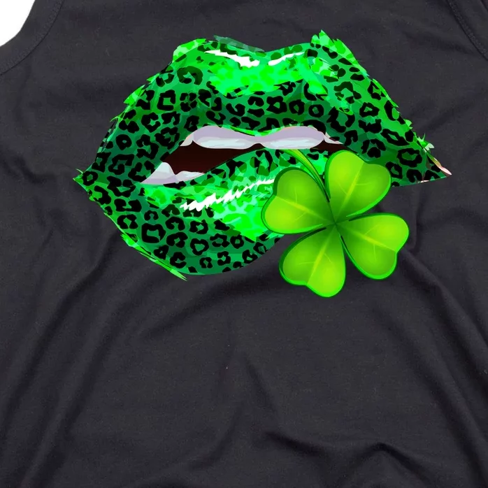 St Patrick's Day Leopard Print Lipstick Shamrock Tank Top