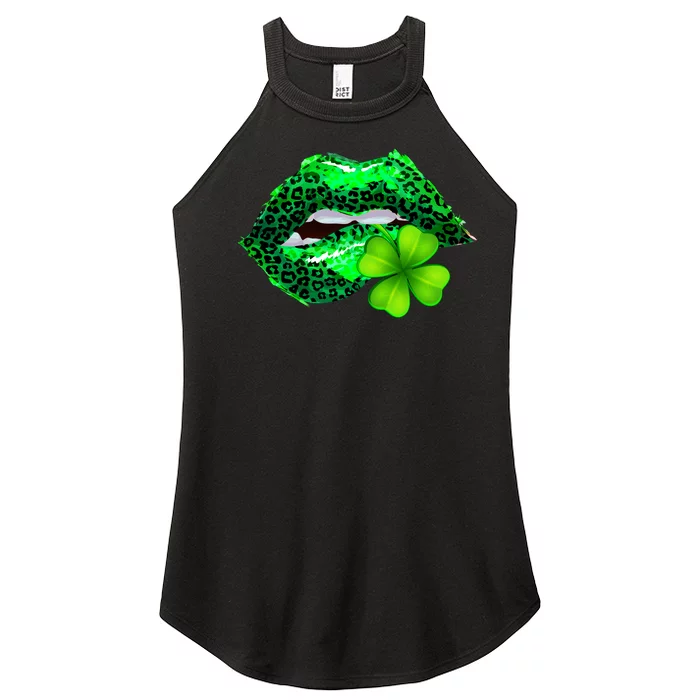 St Patrick's Day Leopard Print Lipstick Shamrock Women’s Perfect Tri Rocker Tank