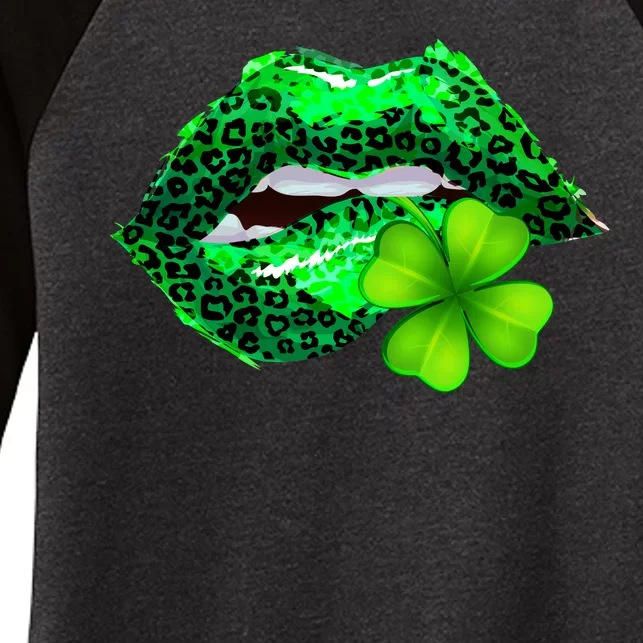 St Patrick's Day Leopard Print Lipstick Shamrock Women's Tri-Blend 3/4-Sleeve Raglan Shirt