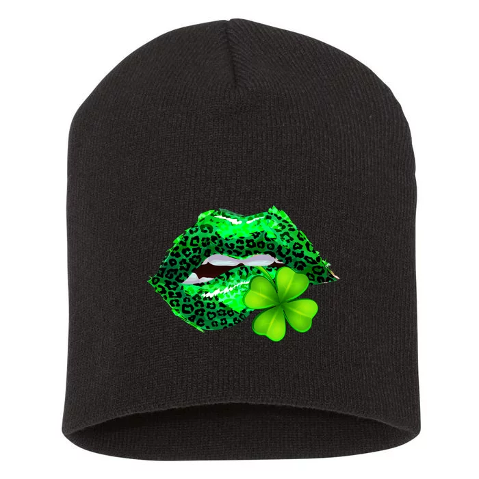 St Patrick's Day Leopard Print Lipstick Shamrock Short Acrylic Beanie