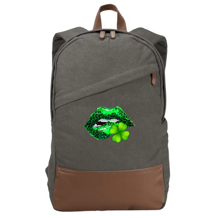 St Patrick's Day Leopard Print Lipstick Shamrock Cotton Canvas Backpack