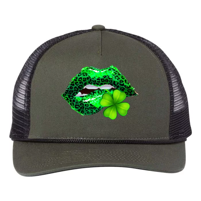 St Patrick's Day Leopard Print Lipstick Shamrock Retro Rope Trucker Hat Cap