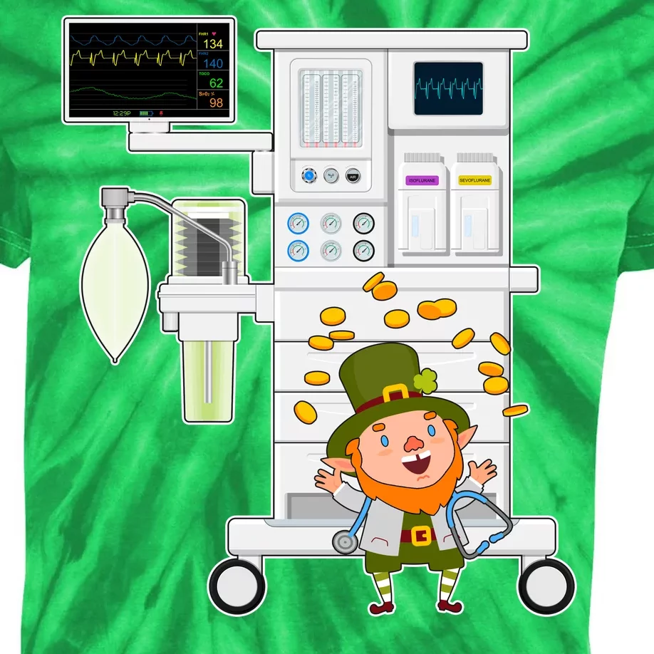 St Patrick's Day Leprechaun Anesthesia Machine Kids Tie-Dye T-Shirt