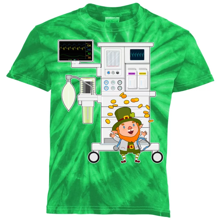 St Patrick's Day Leprechaun Anesthesia Machine Kids Tie-Dye T-Shirt