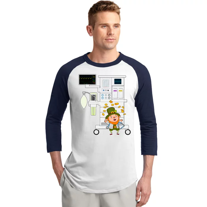 St Patrick's Day Leprechaun Anesthesia Machine Baseball Sleeve Shirt