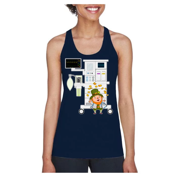 St Patrick's Day Leprechaun Anesthesia Machine Women's Racerback Tank