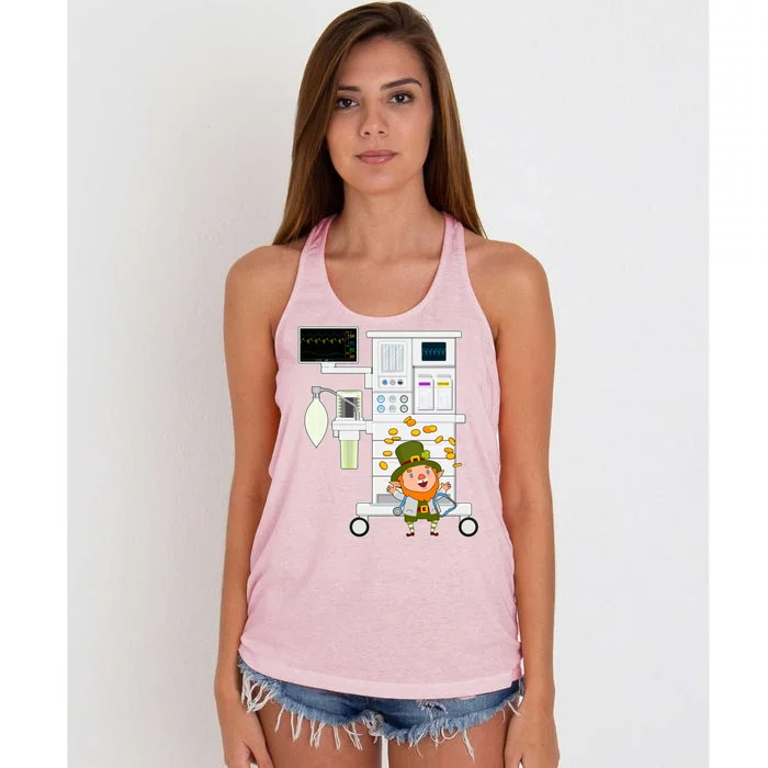 St Patrick's Day Leprechaun Anesthesia Machine Women's Knotted Racerback Tank