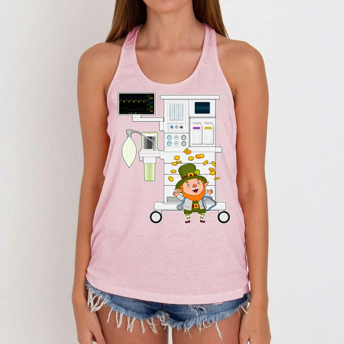 St Patrick's Day Leprechaun Anesthesia Machine Women's Knotted Racerback Tank