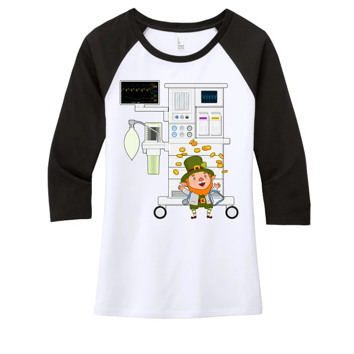 St Patrick's Day Leprechaun Anesthesia Machine Women's Tri-Blend 3/4-Sleeve Raglan Shirt