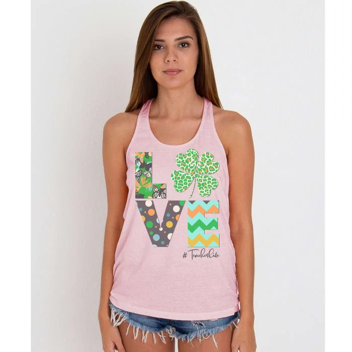 St Patrick's Day Love Teacher Life Women's Knotted Racerback Tank