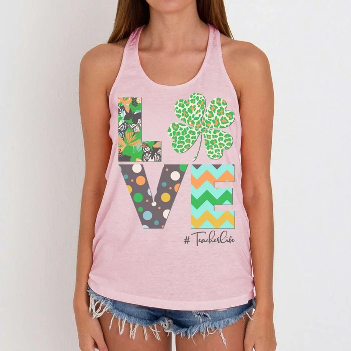 St Patrick's Day Love Teacher Life Women's Knotted Racerback Tank