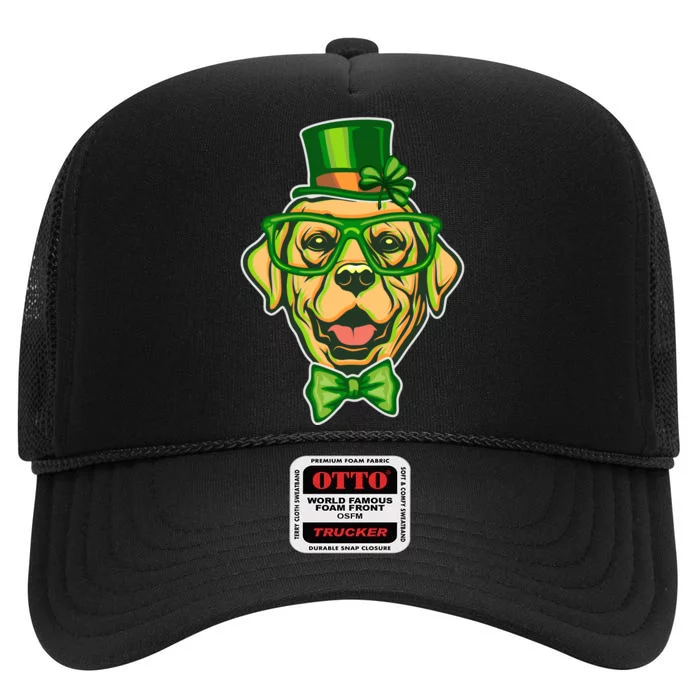 St Patrick's Day Lucky Golden Retriever Dog High Crown Mesh Trucker Hat