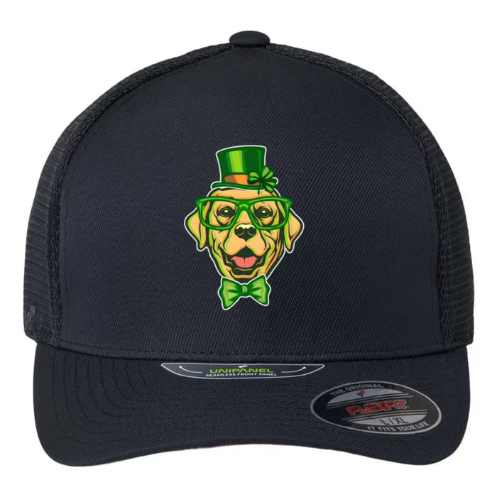 St Patrick's Day Lucky Golden Retriever Dog Flexfit Unipanel Trucker Cap