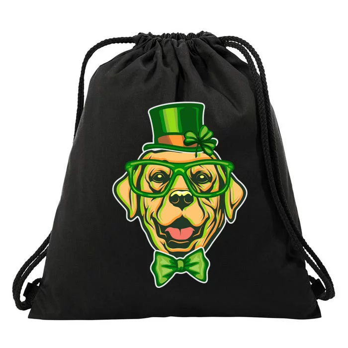 St Patrick's Day Lucky Golden Retriever Dog Drawstring Bag