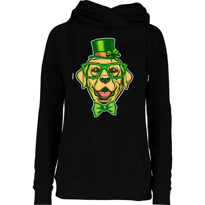 St Patrick's Day Lucky Golden Retriever Dog Womens Funnel Neck Pullover Hood