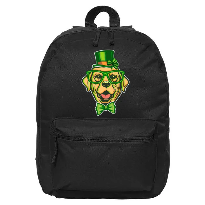 St Patrick's Day Lucky Golden Retriever Dog 16 in Basic Backpack