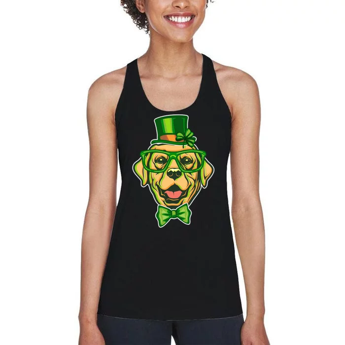 St Patrick's Day Lucky Golden Retriever Dog Women's Racerback Tank