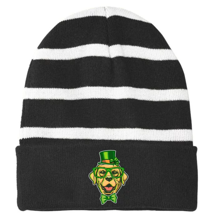 St Patrick's Day Lucky Golden Retriever Dog Striped Beanie with Solid Band