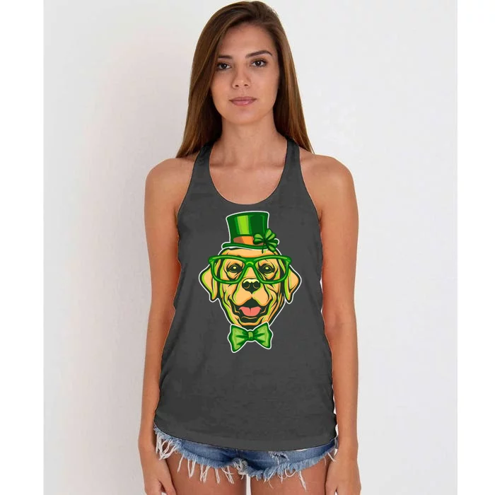 St Patrick's Day Lucky Golden Retriever Dog Women's Knotted Racerback Tank