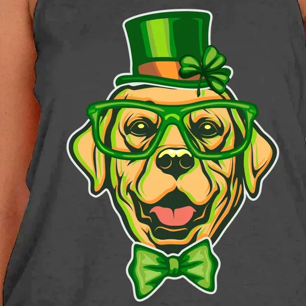 St Patrick's Day Lucky Golden Retriever Dog Women's Knotted Racerback Tank