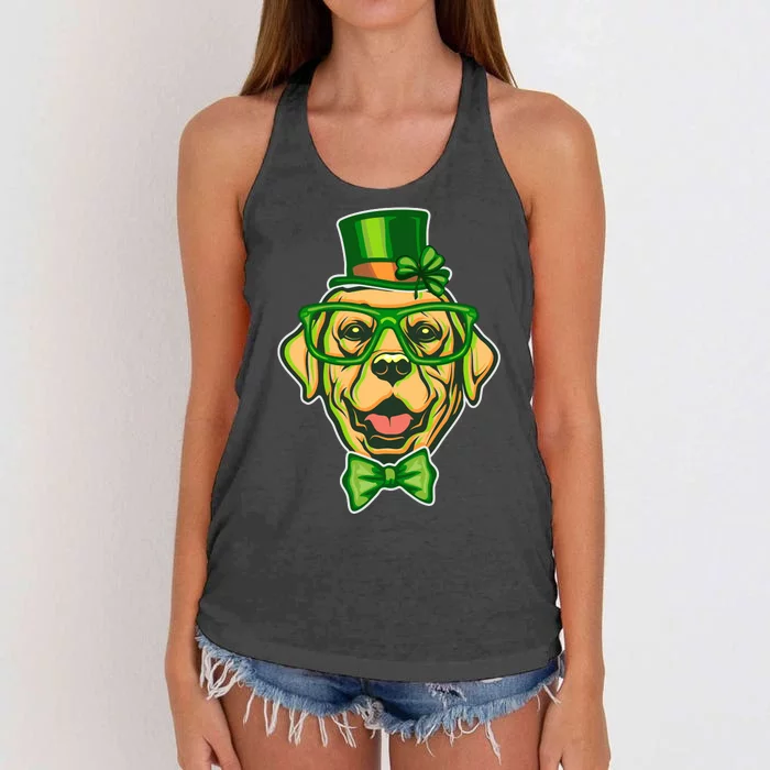 St Patrick's Day Lucky Golden Retriever Dog Women's Knotted Racerback Tank