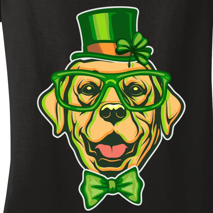 St Patrick's Day Lucky Golden Retriever Dog Women's V-Neck T-Shirt