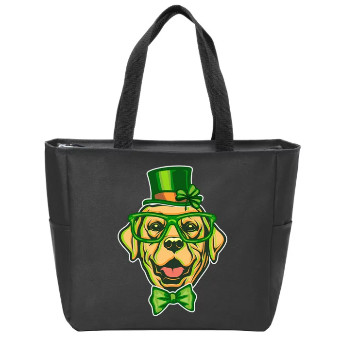 St Patrick's Day Lucky Golden Retriever Dog Zip Tote Bag