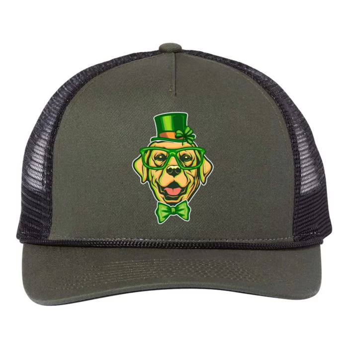 St Patrick's Day Lucky Golden Retriever Dog Retro Rope Trucker Hat Cap