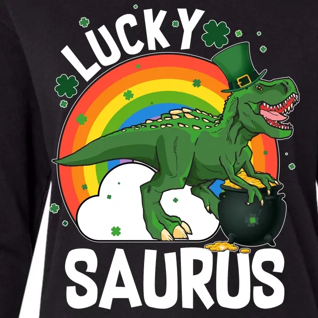 St Patrick's Day Lucky Saurus T-Rex With Pot Of Gold Womens Cotton Relaxed Long Sleeve T-Shirt