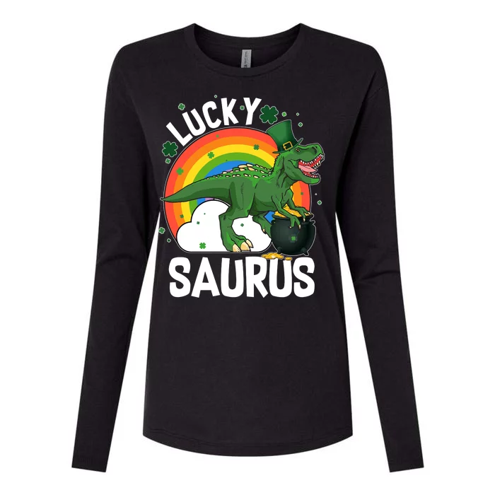 St Patrick's Day Lucky Saurus T-Rex With Pot Of Gold Womens Cotton Relaxed Long Sleeve T-Shirt