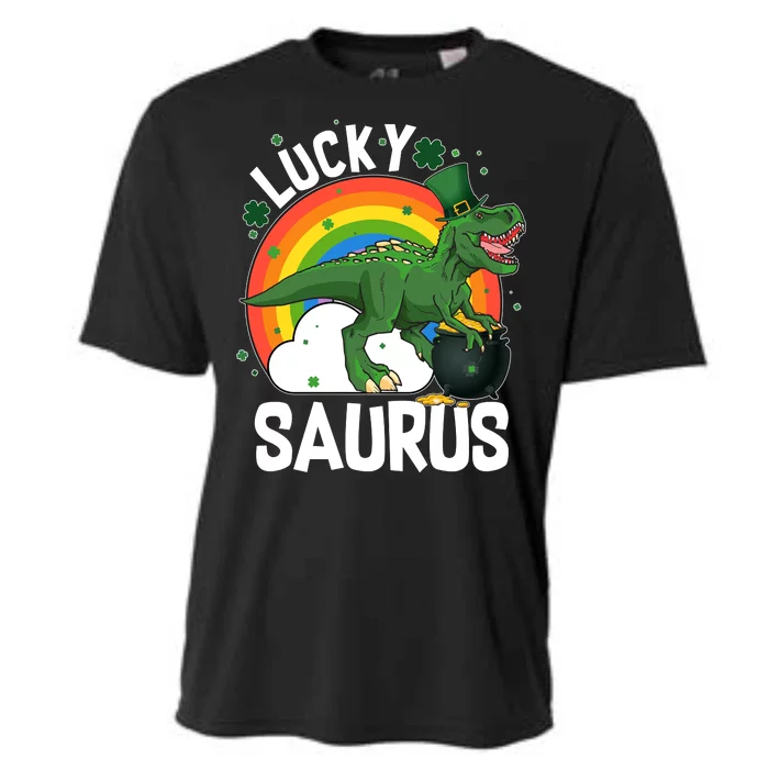 St Patrick's Day Lucky Saurus T-Rex With Pot Of Gold Cooling Performance Crew T-Shirt