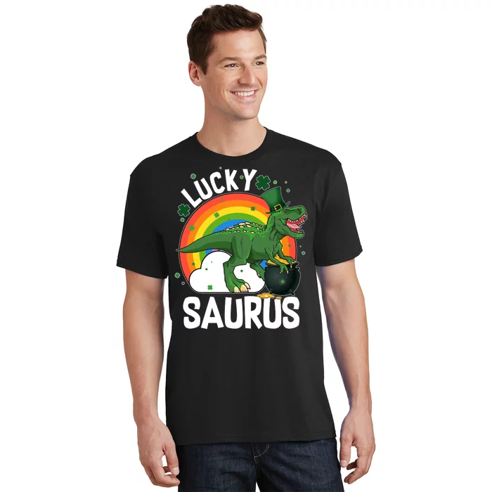 St Patrick's Day Lucky Saurus T-Rex With Pot Of Gold T-Shirt