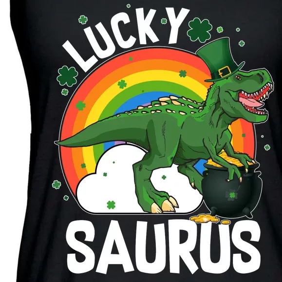 St Patrick's Day Lucky Saurus T-Rex With Pot Of Gold Ladies Essential Flowy Tank