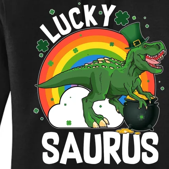 St Patrick's Day Lucky Saurus T-Rex With Pot Of Gold Women's Pullover Hoodie