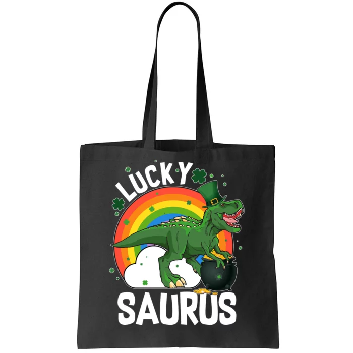 St Patrick's Day Lucky Saurus T-Rex With Pot Of Gold Tote Bag